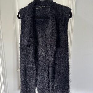 Black Rivet Black Faux Fur Vest